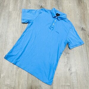 J. Lindbergh Polo Mens Large Blue Short Sleeve Polo Shirt Solid‎ Embroider Logo